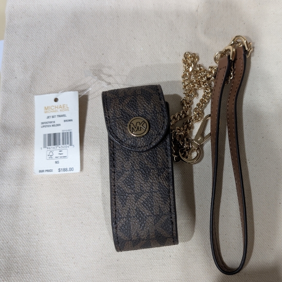 New Michael Kors Brown lipstick Holder with Gold Chain - Picture 3 of 4